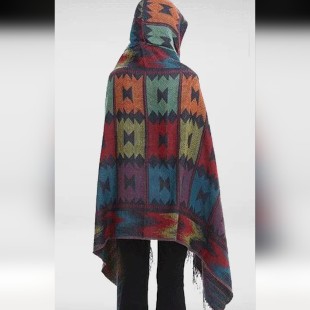 Multi Colored Fringed Poncho - Picture 3 of 3